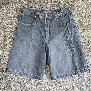 Raider Jean Co LONG Baggy Jean Shorts Sz 38 Jorts Wide Leg Skate Y2K Hip Hop JAM